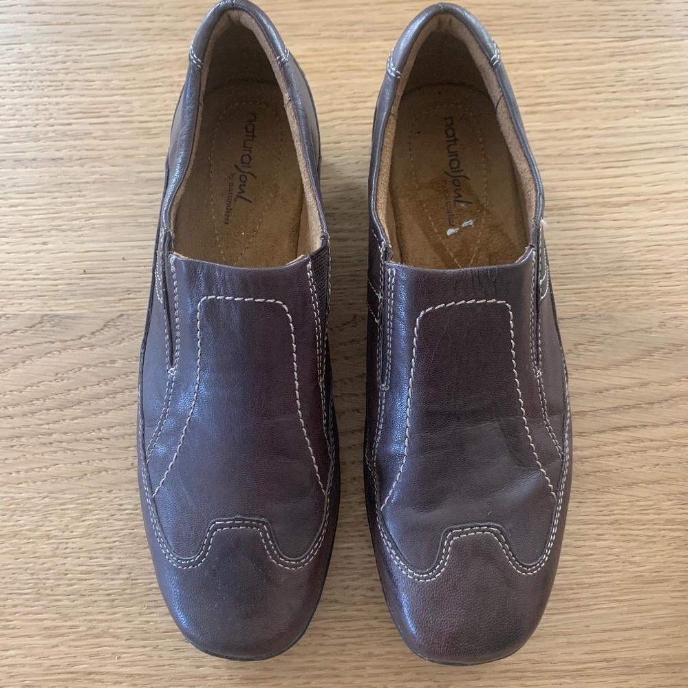 Natural Soul by Naturalizer Shoe's FLOR loafers Slip on Brown Leather Size 9 M